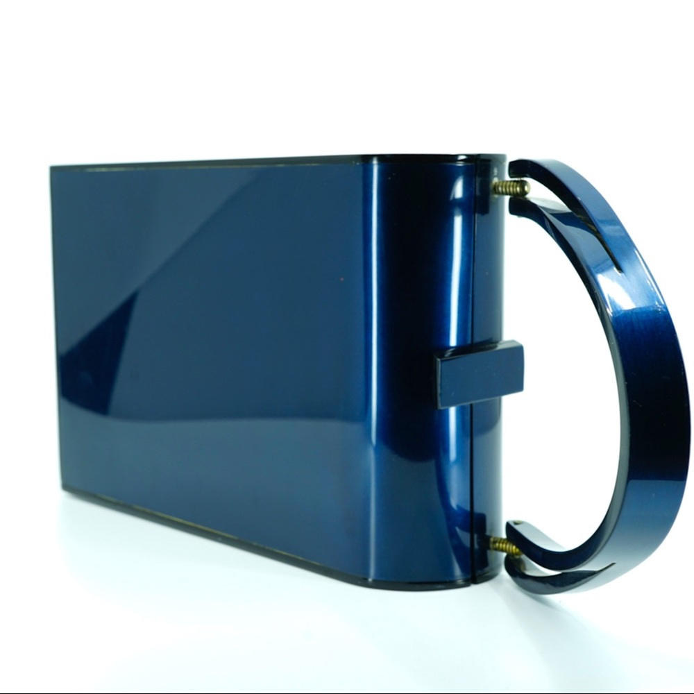 1950s WILARDY Vintage Navy Lucite Bar Clasp Purse